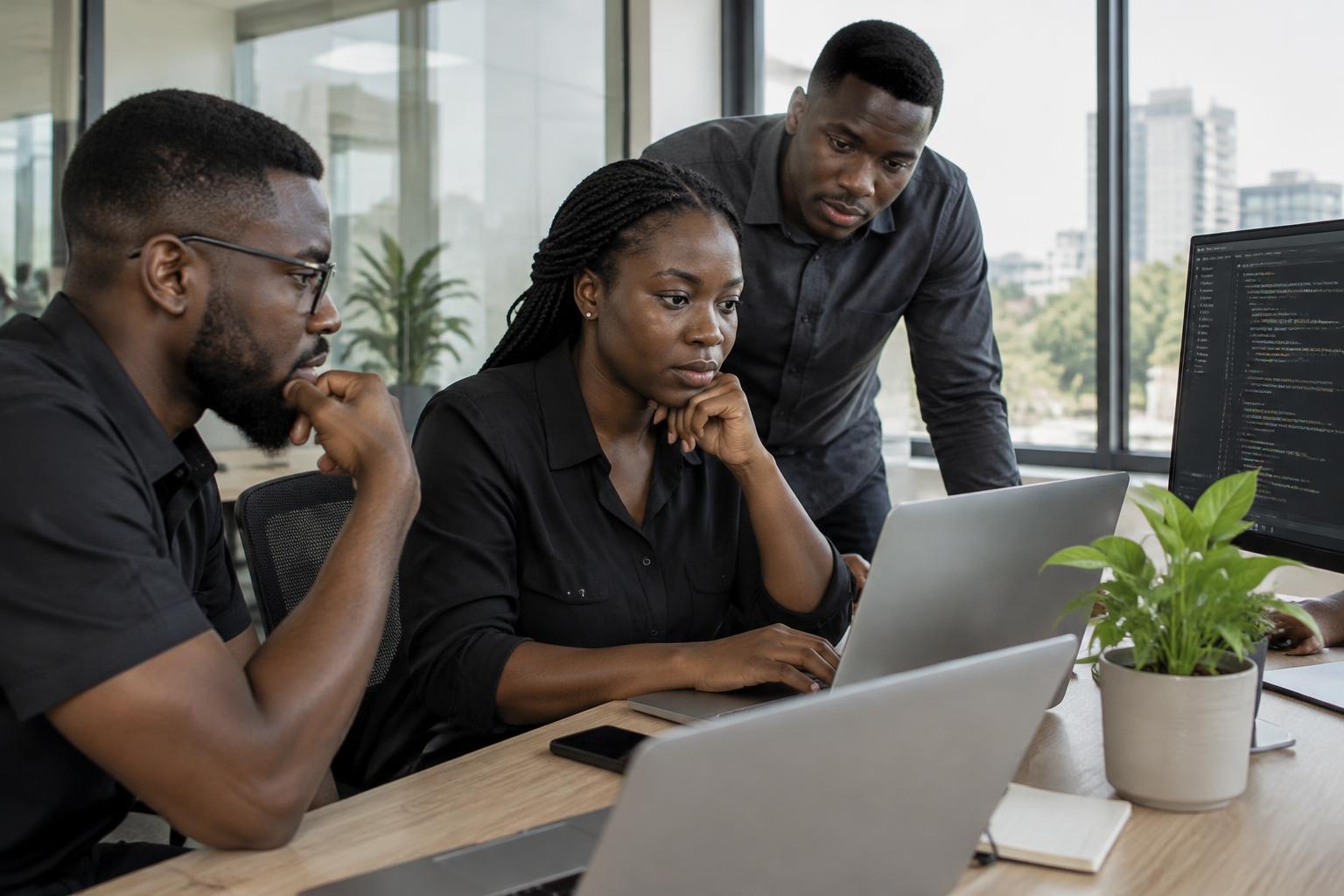 Ghanaian technology professionals collaborating on a software project